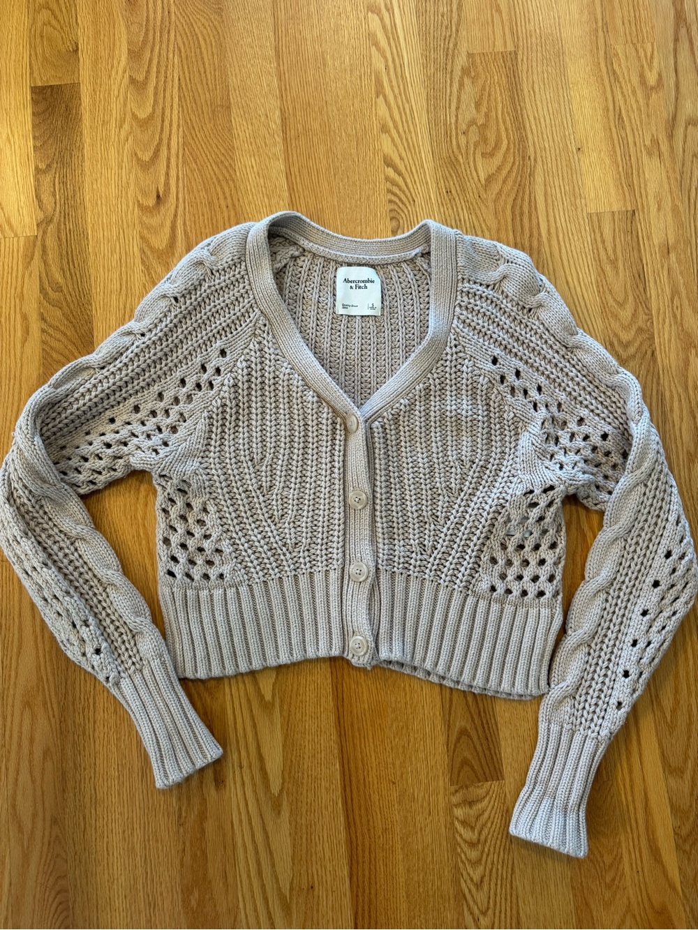 Abercrombie & Fitch Knit Button-Front Cropped Cardigan - Light Taupe- Small